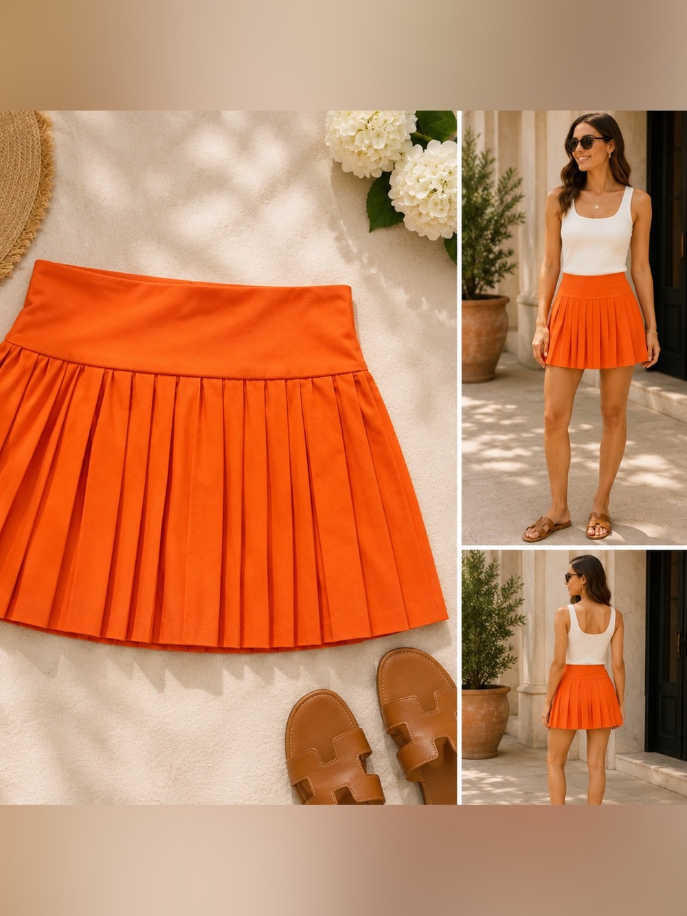 TIMING - Orange Pleated Skater Skirt NWT